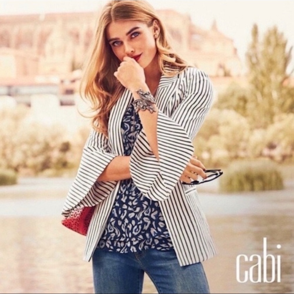 Cabi #5295 NWOT Striped Bell Sleeve Blazer Jacket Size 10